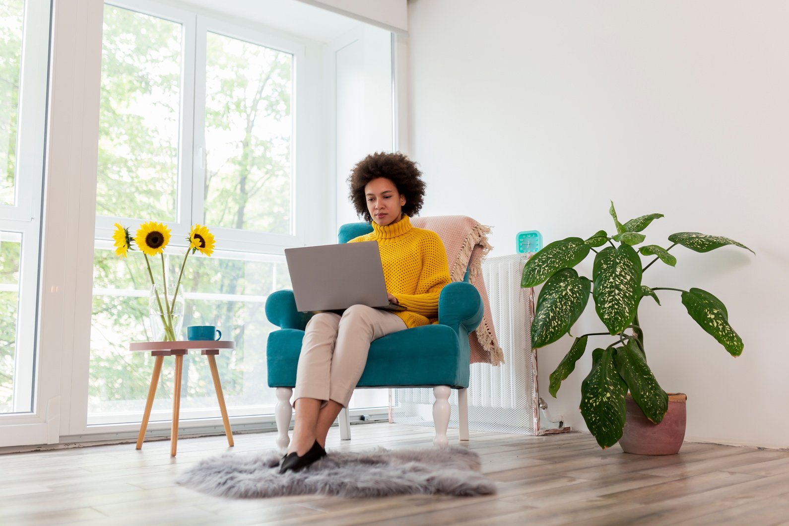 Female freelancer working remotely from home